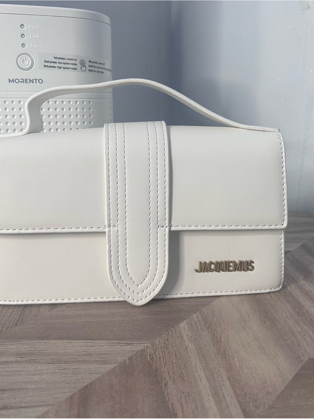 Jacquemus White Leather Mini Top-Handle Bag with Gold Logo